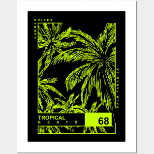 Tropical Beats Palm tree Neon Outline Summer vibes Posters and Art